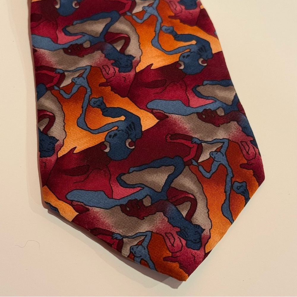 J. Garcia Abstract Silk Tie Blue Gray Orange Red Pink